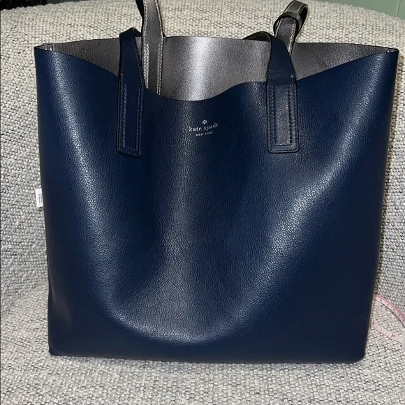 Kate Spade Metallic Gray Leather Tote with Wristlet-REVERSIBLE - Picture 10 of 11